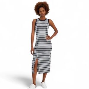 Tommy Hilfiger Dress Size Medium Navy Blue White Side Slits Stretchy Sleeveless